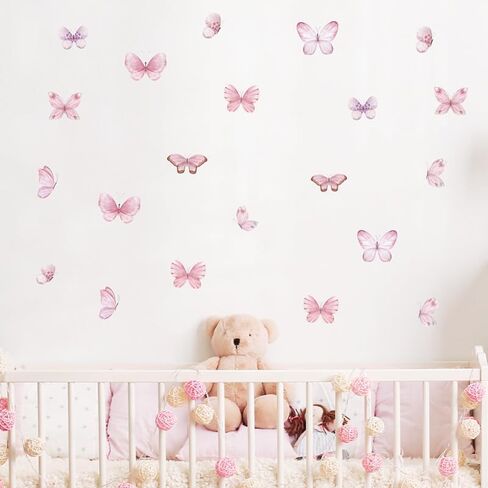Butterfly Wall Stickers for Girls Room Wall Decal Vinyl Stickers DIY Cute Decorations for Girls Bedroom Nursery Wall Decor 6 Sheets (Pink Butterfly) in Saudi Arabia
