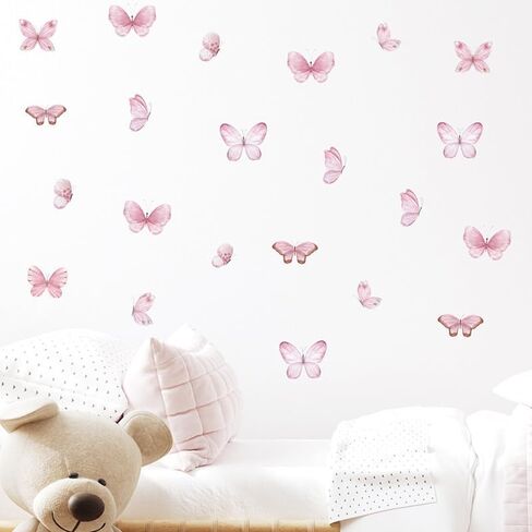 Butterfly Wall Stickers for Girls Room Wall Decal Vinyl Stickers DIY Cute Decorations for Girls Bedroom Nursery Wall Decor 6 Sheets (Pink Butterfly) in Saudi Arabia