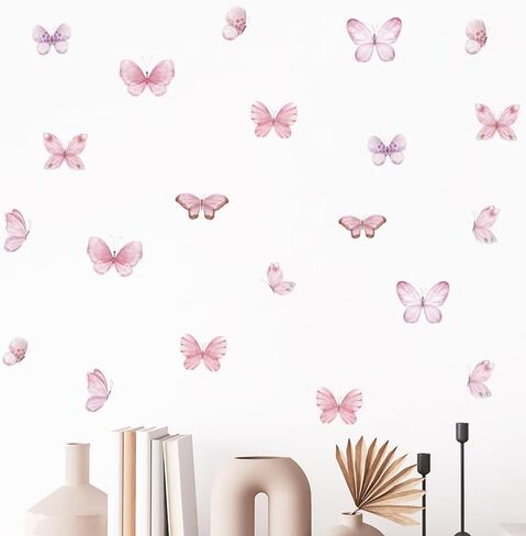 Butterfly Wall Stickers for Girls Room Wall Decal Vinyl Stickers DIY Cute Decorations for Girls Bedroom Nursery Wall Decor 6 Sheets (Pink Butterfly) in Saudi Arabia