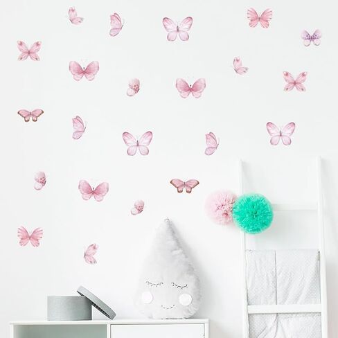 Butterfly Wall Stickers for Girls Room Wall Decal Vinyl Stickers DIY Cute Decorations for Girls Bedroom Nursery Wall Decor 6 Sheets (Pink Butterfly) in Saudi Arabia