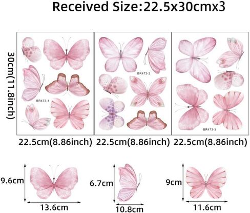 Butterfly Wall Stickers for Girls Room Wall Decal Vinyl Stickers DIY Cute Decorations for Girls Bedroom Nursery Wall Decor 6 Sheets (Pink Butterfly) in Saudi Arabia