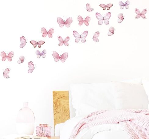 Butterfly Wall Stickers for Girls Room Wall Decal Vinyl Stickers DIY Cute Decorations for Girls Bedroom Nursery Wall Decor 6 Sheets (Pink Butterfly) in Saudi Arabia