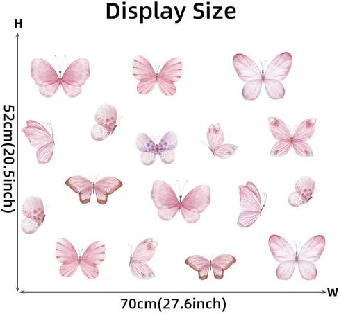 Butterfly Wall Stickers for Girls Room Wall Decal Vinyl Stickers DIY Cute Decorations for Girls Bedroom Nursery Wall Decor 6 Sheets (Pink Butterfly) in Saudi Arabia