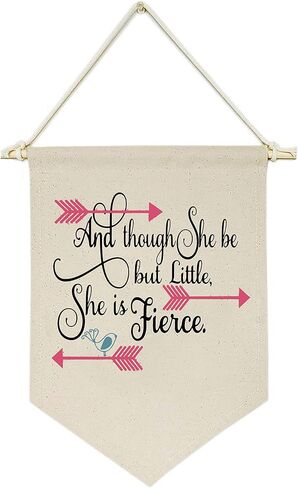 and Though She Be But Little,She Is Fierce -Canvas Hanging Flag Banner Wall Sign Decor Gift for Baby Kids Girl Nursery Teen Room Front Door - Arrow, Bird in Saudi Arabia