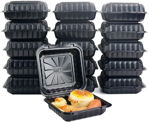 50 Pack 8x8x3.14 inch Hinged Clamshell Take Out Containers with Lids, To Go Containers ｜Salads Container | Cookie Boxes | Bakery Boxes | Dessert Boxes-Black in Saudi Arabia