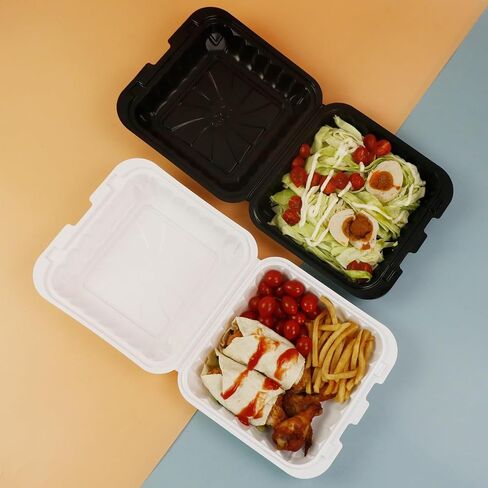 50 Pack 8x8x3.14 inch Hinged Clamshell Take Out Containers with Lids, To Go Containers ｜Salads Container | Cookie Boxes | Bakery Boxes | Dessert Boxes-Black in Saudi Arabia