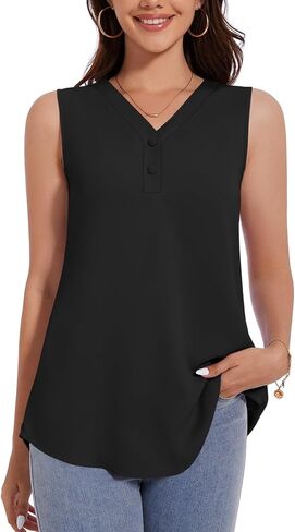 ALIGADUO Womens Summer Loose Fit Camisole Tank Tops V Neck Sleeveless Shirts Casual Blouse Button Up Tunic in Kuwait