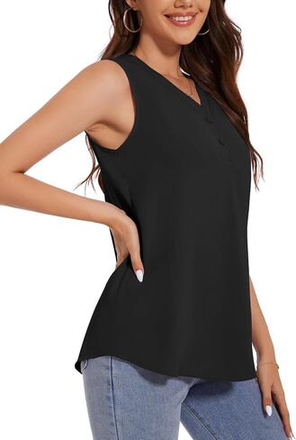 ALIGADUO Womens Summer Loose Fit Camisole Tank Tops V Neck Sleeveless Shirts Casual Blouse Button Up Tunic in Kuwait