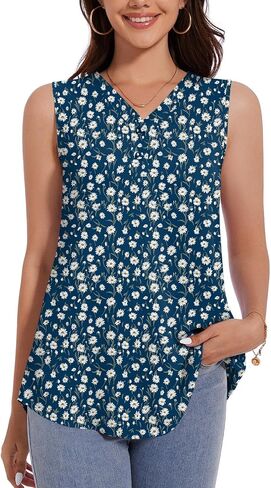 ALIGADUO Womens Summer Loose Fit Camisole Tank Tops V Neck Sleeveless Shirts Casual Blouse Button Up Tunic in Kuwait