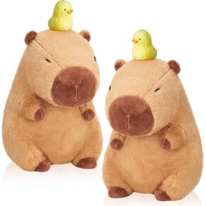 2 Pcs Cute Capybara Stuffed Animal Adorable 9'' Capybara Plush Cartoon Soft Brown Capybara Plushie Lovely Capybara Plush Gifts for Adults Teens Birthday Party Favor Supply (Duck on Head)