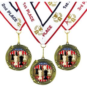 Chess Swirling Stars Design Medal - 1st, 2nd, 3rd Place