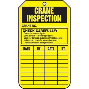 Accuform TRS303CTP PF-Cardstock Inspection Record Tag, Legend "Crane Inspection", 5.75" x 3.25", Black on Yellow (Pack of 25)