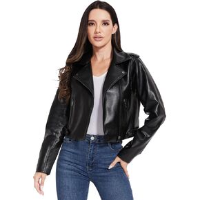 Fahsyee Faux Leather Jacket Women - Cropped Motorcycle Biker Casual Blazer S-XXL