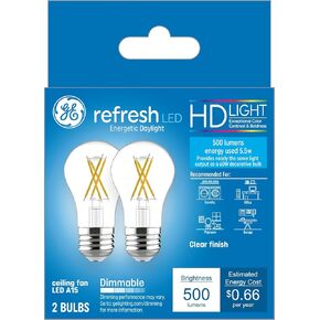 GE Refresh LED Light Bulbs, 40 Watt, Daylight, A15 Ceiling Fan Bulbs, Frosted (2 Pack)