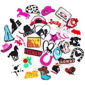 Pink Girly Hippie Shoe Charms for Women, 50Pcs Cute Aesthetic Shoe Charms for Girls, DIY Shoe Decoration Charms for Clog Sandals, Preppy Party Favor