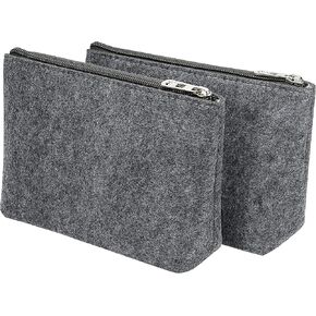 PATIKIL Felt Pencil Bag Pen Case 2 Pack Stationery Storage Zipper Pouch for Office Organizer, Gray