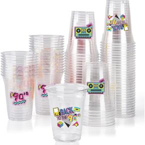 150 Pack 90's Party Plastic Cups 12 oz Back to 90s Disposable Drinkware Cups for Retro Music Party Decorations Throwback Dance Birthday Party Supplies