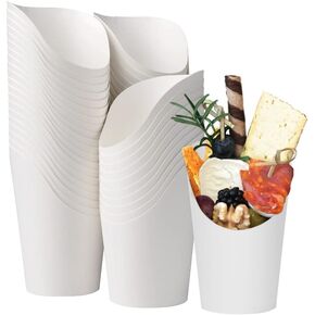 50pcs French Fries Holder 14oz Charcuterie Cups Disposable Take-out Party French Fry Cups Waffle Paper Popcorn Boxes Sandwich Paper Cups Holder Wedding Food Trays Paper Cones for Food (White) in Kuwait
