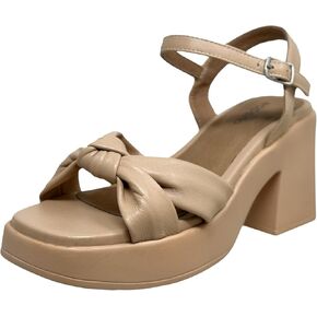 Women's Genuine Leather Criss-Cross Sandals Bell-Shape Block Heels Ankle Strap Buckled