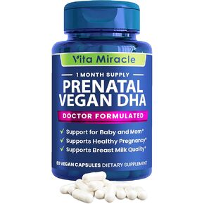 مكملات ثنائي هيدروكسي الأسيتون قبل الولادة - نباتي 800 ملغ من حمض ثنائي هيدروكسي الأسيتون وأوميغا 3 النباتي - الأفضل لصحة الأم والطفل - يدعم نمو دماغ الطفل وعينه قبل الولادة للنساء بدون زيت السمك in Kuwait