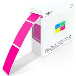 Square Color Coding Labels 3 inch x 1 inch - Rectangle Fluorescent Green Color File Folder Stickers 250 Pack Per Roll in Dispenser Box