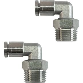 2Packs Pneumatic 304 Stainless Steel Male Elbow 3/8" Tube OD x 3/8" NPT Thread Push to Connect Air Fittings,90 Degree Quick Connector for Air Compressor Air Horn Air Bag