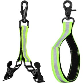 Shappy 2 Pieces Firefighter Glove Strap with Reflective Trim Firefighting Glove Safety Strap Turnout with Swivel Snap Hook Clip (Green)