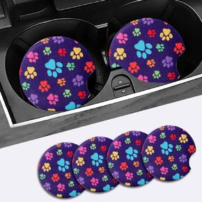 4 Pack Car Cup Holder Coaster,Rubber Backing Non-Slip Car Coasters for Cup Holders,2.75 inch New Print Car Coasters Absorbent with Finger Notch,Automotive Cup Holder Car Accessories (Cheetah)