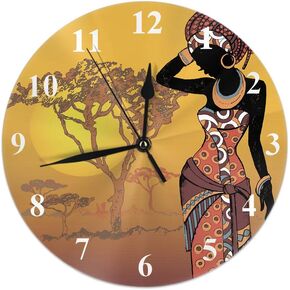 HGOD DESIGNS African women Round Wall Clock,Beautiful African woman in The sunset design Silent Round Wall Clock Home Wall Decorative for Bedroom Office School Art(10")