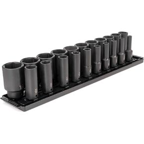 TEKTON 1/2 Inch Drive 6-Point Impact Socket Set with Rails, 21-Piece (5/16-1-1/2 in.) | SID92102
