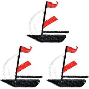 Umama Patch Set of 3 Mini Sailboat Craft Patches Cute White Black Sailboat Boat Ship Nautical Cartoon Patch Embroidered Sew on Iron on Patch for Backpacks Jeans Clothing