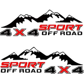 4X4 Offroad Sport Decal Stickers with Mountain Pattern 2Pcs, Truck Decal Sticker Auto Decoration Accessories Compatible with Ford Pickup, Tacoma, Tundra, Ram, Jeep Wrangler and Silverado Trucks, BK