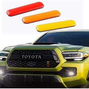 XMUINT 3-Color Stripe Grille Emblem Badge Sticker Compatible for 2016-2023 Toyota Tacoma TRD Pro Front Grille Yellow Orange Red Tacoma Retro Style Decoration Accessories