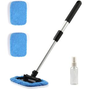 UYYE Windshield Cleaning Tool, Car Cleaning Kit with Retractable Handle and Microfiber Cloth, Car Interior and Exterior Accessories Glass Cleaner, Gray