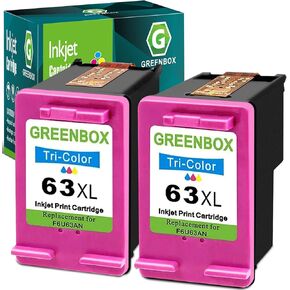GREENBOX 63XL Color Ink Cartridges Replacement for HP 63XL 63 XL Ink Cartridge for Envy 4512 4516 4520 4523 Officejet 4650 3830 5220 5232 Deskjet 1110 2130 2132 Printer Ink 63xl, 2 Pack Tri-Color
