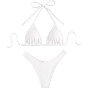 GORGLITTER Women's String Bikini Sets Triangle Halter Top High Cut Thong Two Piece Swimsuit Bathing Suit