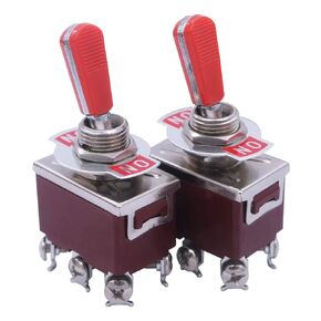 mxuteuk 2pcs Heavy Duty Rocker Toggle Switch 16A 250V 20A 125V DPDT ON/ON Switch with 2 Red PC Wear-Resistant Handle 6Terminal 2 Position Ten(A)-6210R-A202