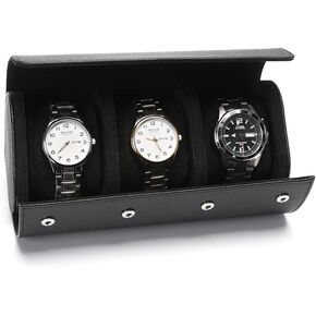 Premium Pu Leather Handmade 3 Watch Storage Box For Men For Women Travel Display 3 Watch Case Jewelry Gift Box Handcrafted Watch Organizer (Black)