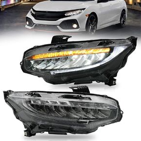 VLAND LED Headlight Assembly Fit for 2016-2021 10th Gen Honda Civic DRL with Startup Animation