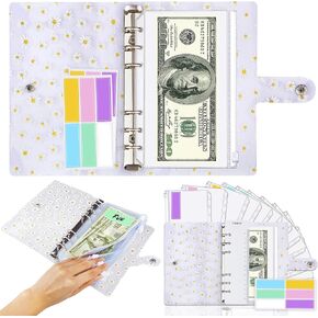 Daisy A6 Budget Binder + 12 Clear Cash Envelopes for Budgeting | Budget Binder with Zipper Envelopes | Money Organizer for Cash, Budget Book W/Money Envelopes for Cash | Money Saving Binder