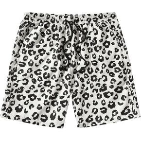 OYOANGLE Men's Leopard Graphic Print Adjustable Elastic Waist Drawstring Workout Shorts