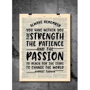 Harriet Tubman - Strength And The Passion Quote - Dictionary Art Print - Vintage Dictionary Art Decor Home Vintage Art Abstract Prints Wall Art Home Decor Wall Decorations - Print Only - D156