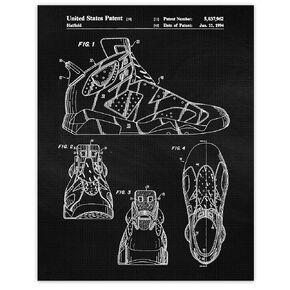 Vintage Sneakers Shoes Patent Prints, 1 (11x14) Unframed Photos, Wall Art Decor Gifts Under 20 for Home Jordans Office Garage Shop School Gym College Student Teacher Coach Team Basketball Champs Fans