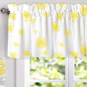 DriftAway Dandelion Floral Botanical Lined Thermal Insulated Window Curtain Valance Rod Pocket 52 Inch by 18 Inch Plus 2 Inch Header Yellow 1 Pack