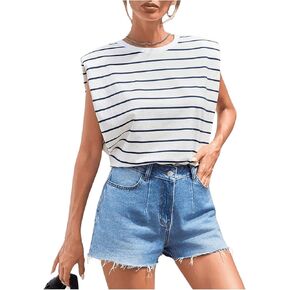 SweatyRocks Women's Summer Striped Pattern Sleeveless Tank Top Casual Round Neck Loose Basic Tops