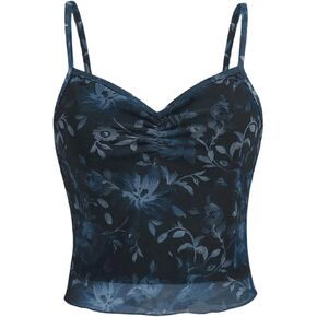 SOLY HUX Women's Summer Vintage Floral Camisole Ruched Spaghetti Strap Going Out Cami Crop Tops