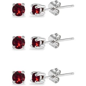 3-Pair Set Sterling Silver 3mm Round Colored European Crystals Stud Earrings Set for Women Girls Men