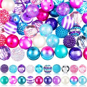 100 Pcs 20 mm Rhinestone Beads Shine Disco Ball Beads Bubblegum Beads Plastic Chunky Beads Loose Round Spacer Beads for Jewelry Making DIY Craft Pen Bracelet Supplies(Mermaid)