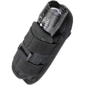 Tactical Flashlight Pouch Holster, Rotatable Flashlight Holder Belt Clip Tactical Torch Carry Case with 360 Degree Carabiner Reel Clip