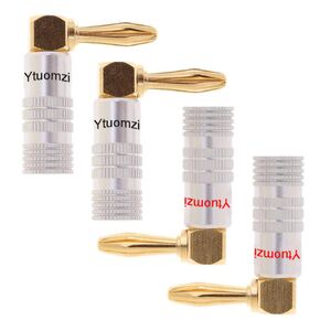 4PCS Right Angle Speaker Banana Plugs 90°Degree 24K Gold Plated Audio Jack Connector L Shape Speaker Adapter for Speaker Cable,2 Black and 2 Red